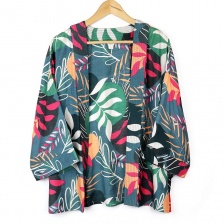 Muted Green & Coral Tropical Print Kimono by Peace of Mind